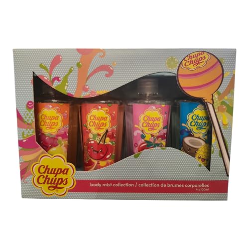 Chupa Chups Body Mist Collection, Pineapple, Tutti Frutti, Strawberry and Cherry, 4 x 100ml