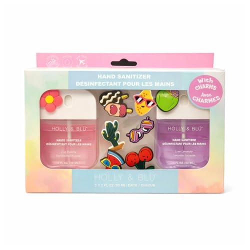 HOLLY & BLU Hand Sanitizer Set, Just Peachy and Luxe Lavender Scents, 30mL Each, 2-Pack