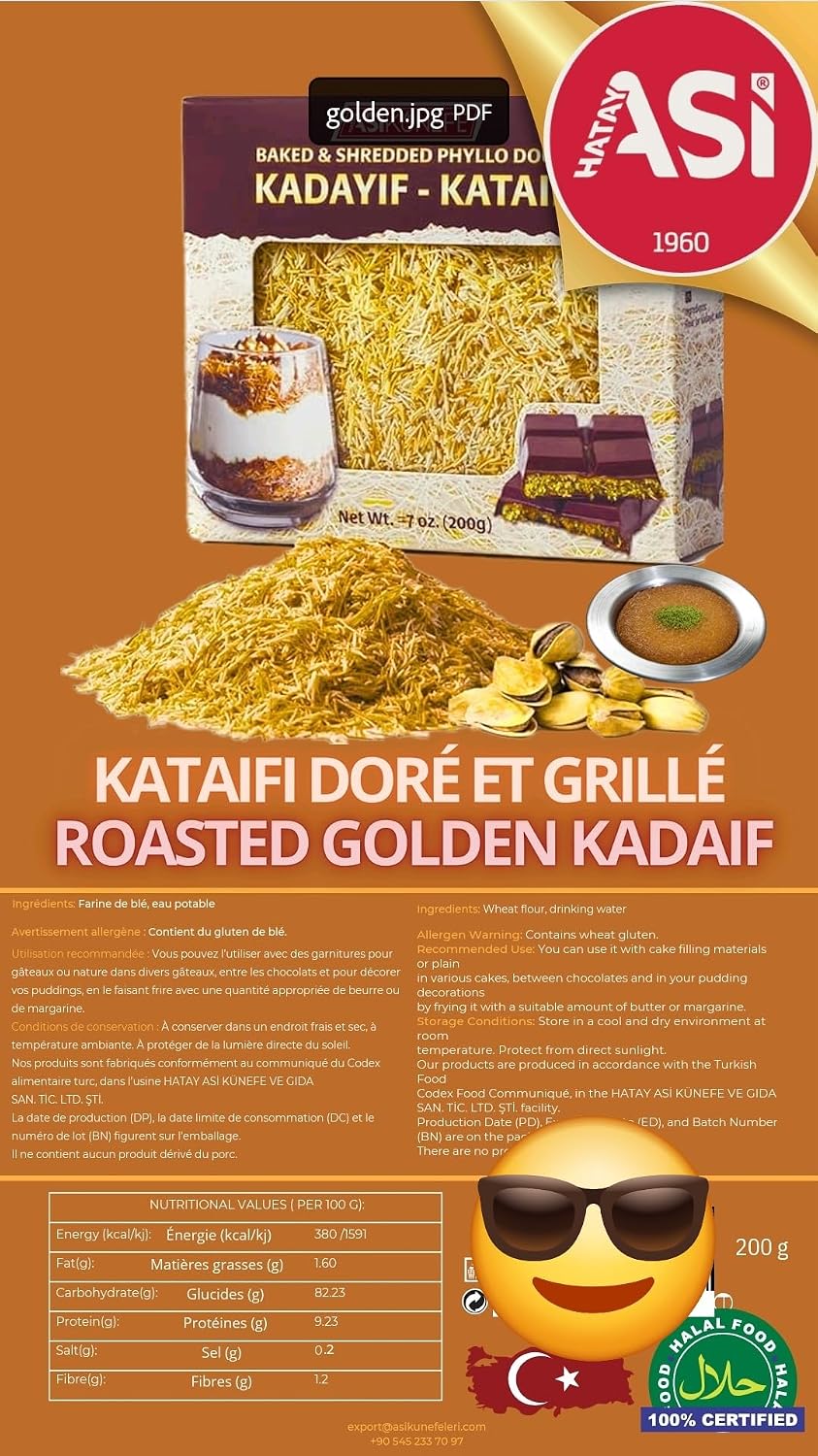 ASI Roasted Golden Kataifi, Dubai filling, Kunafah Shredded Pastry, 200g