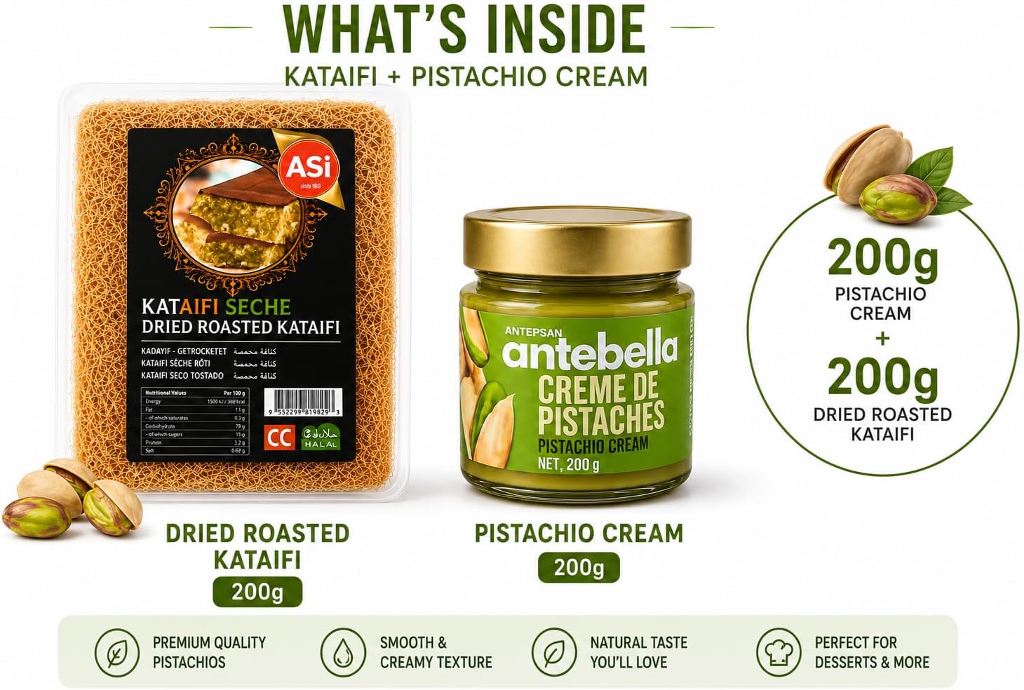 Antebella Pistachio Cream 200g and ASi Dried Roasted Kataifi 200g