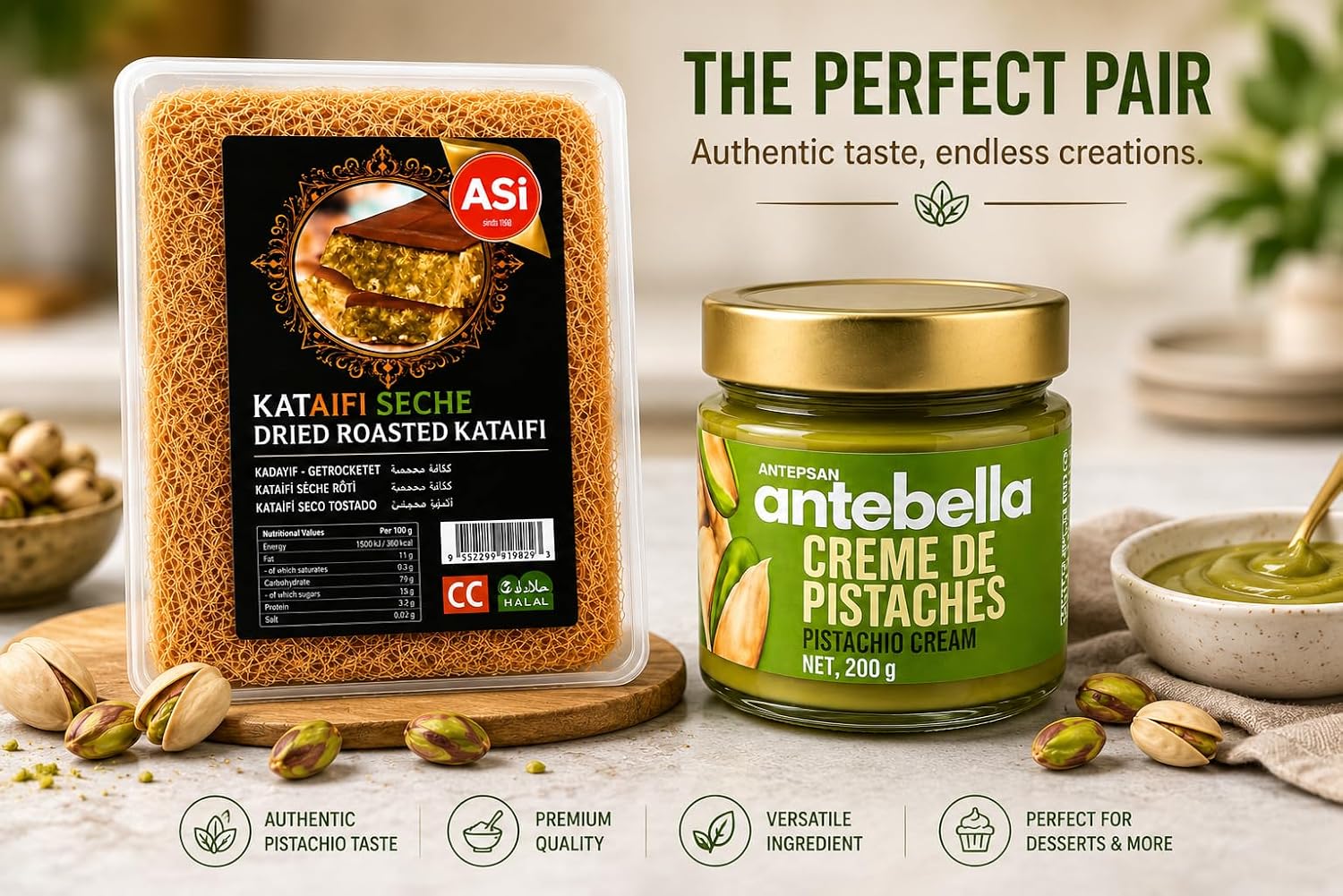 Antebella Pistachio Cream 200g and ASi Dried Roasted Kataifi 200g