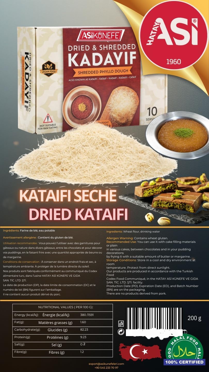 ASI Dried Kataifi Shredded Phyllo Dough, 200g, Kadayif Pastry for Kunafa, Baklava