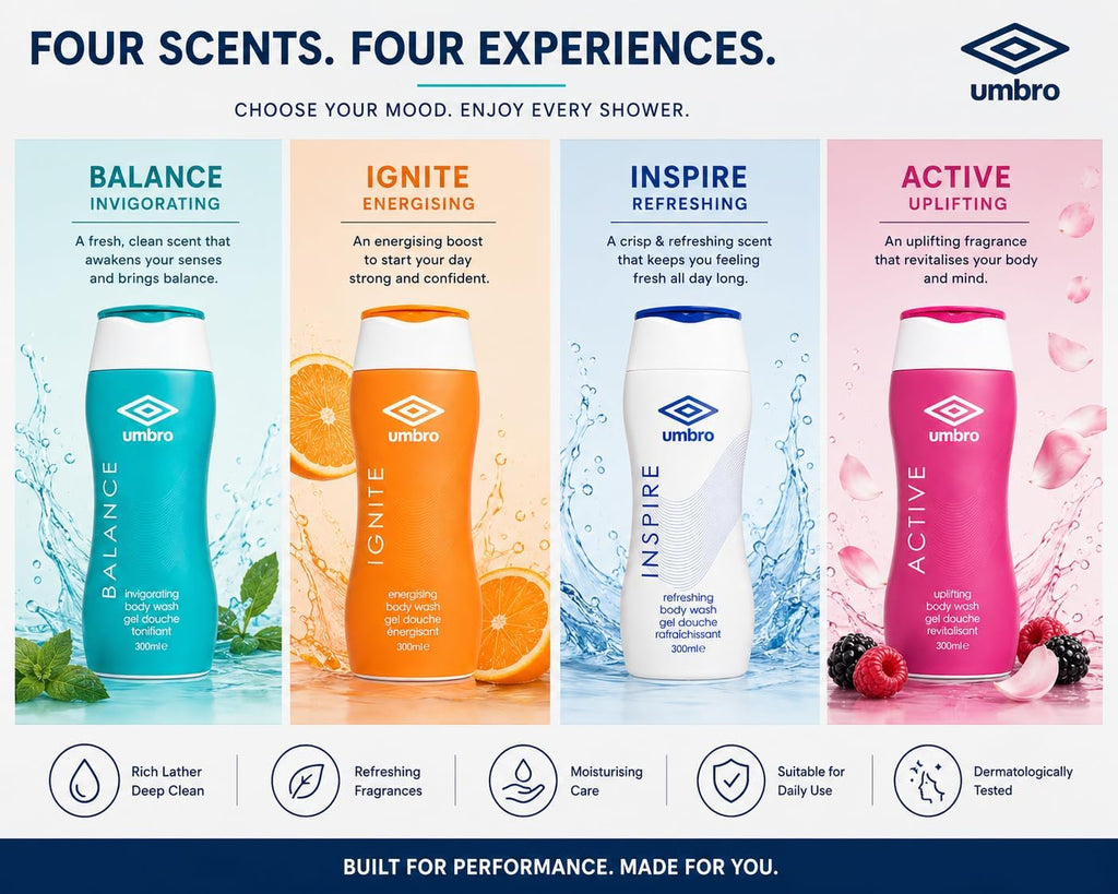 Umbro Body Wash Set 4 x 300ml Balance Ignite Inspire Active