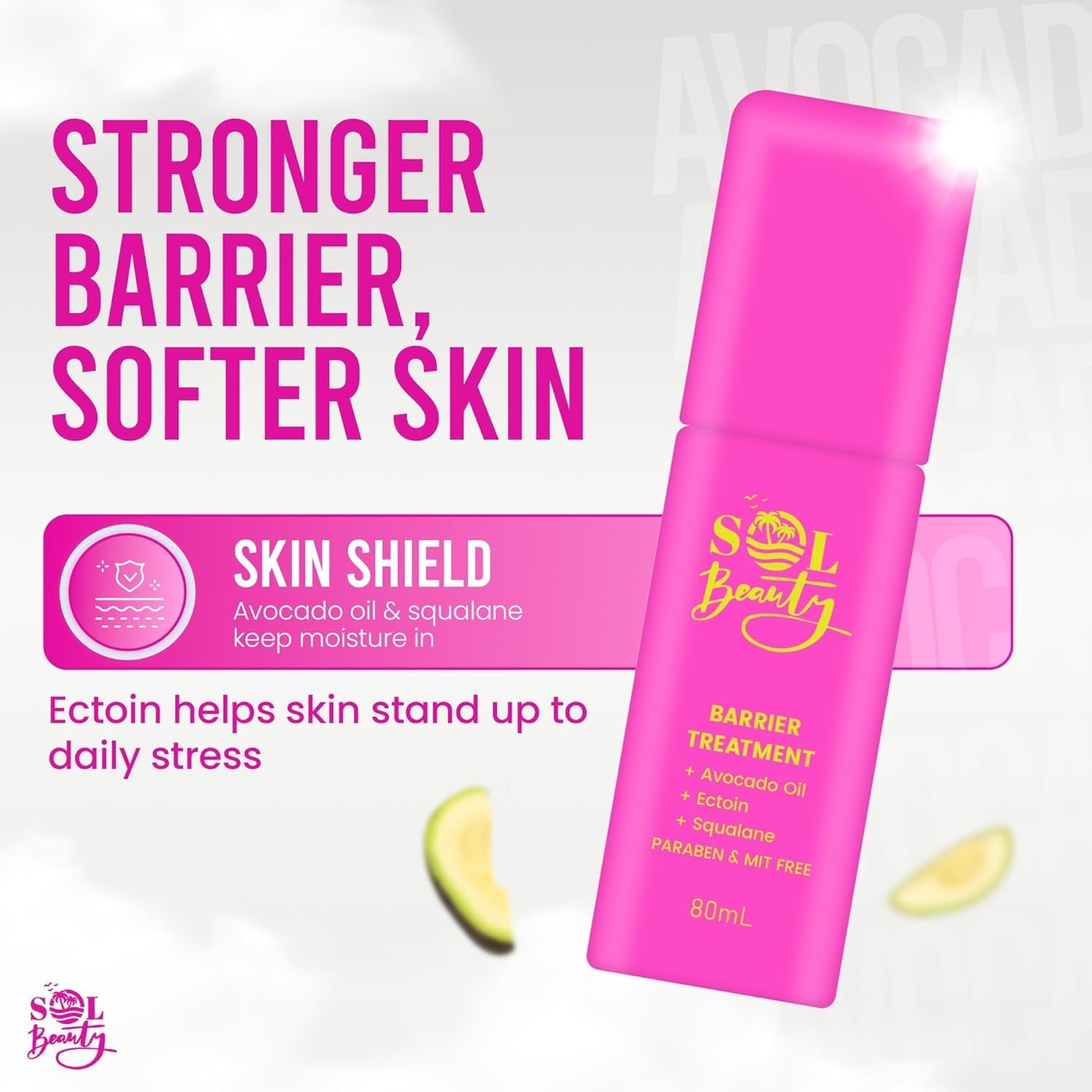 Sol Beauty Barrier Treatment Face Cream with Avocado Oil, Ectoin and Squalane, Paraben Free, 80ml