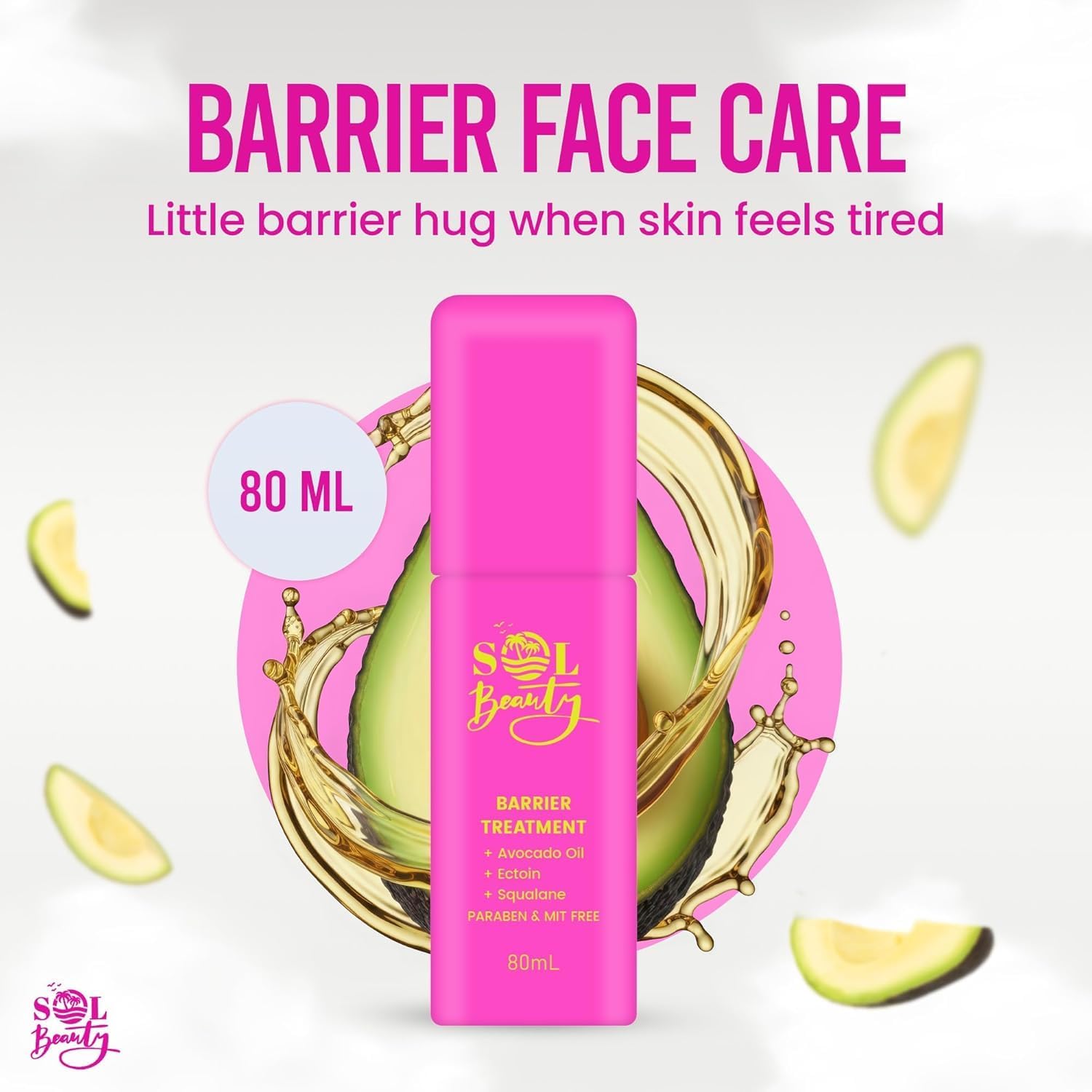 Sol Beauty Barrier Treatment Face Cream with Avocado Oil, Ectoin and Squalane, Paraben Free, 80ml