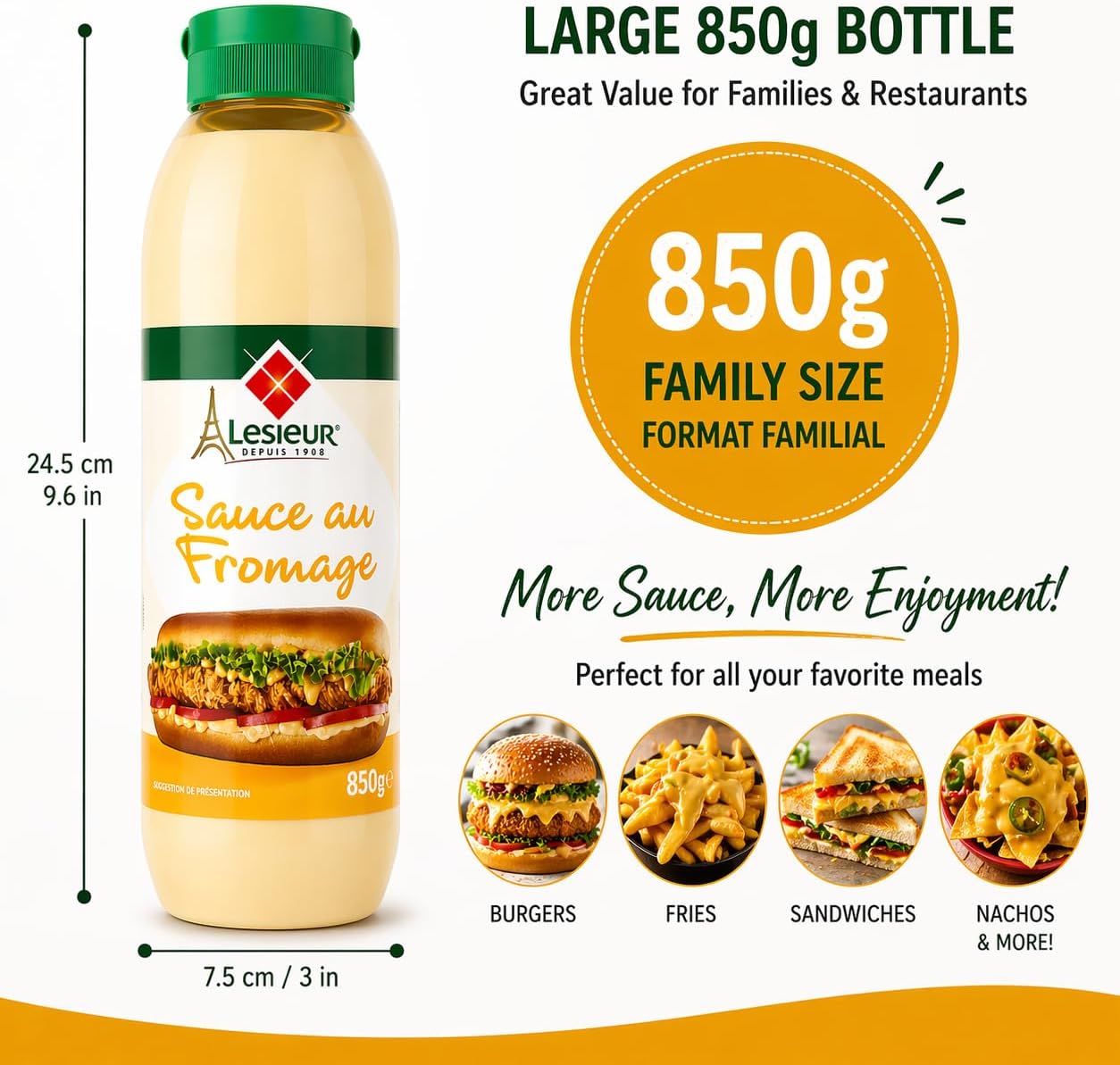 Lesieur Algerian Sauce au Fromage, Creamy Cheese Flavour, Ready to Use Dip for Burgers, Fries & Sandwiches, 850g